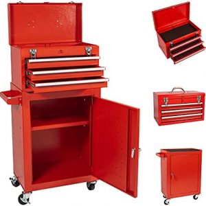 3-Drawer Tool Chest with Wheels, Rolling Tool Chest with Independent Tool  Box, Keyed Locking System Tool Chest for Garage and Warehouse(Red&Black)